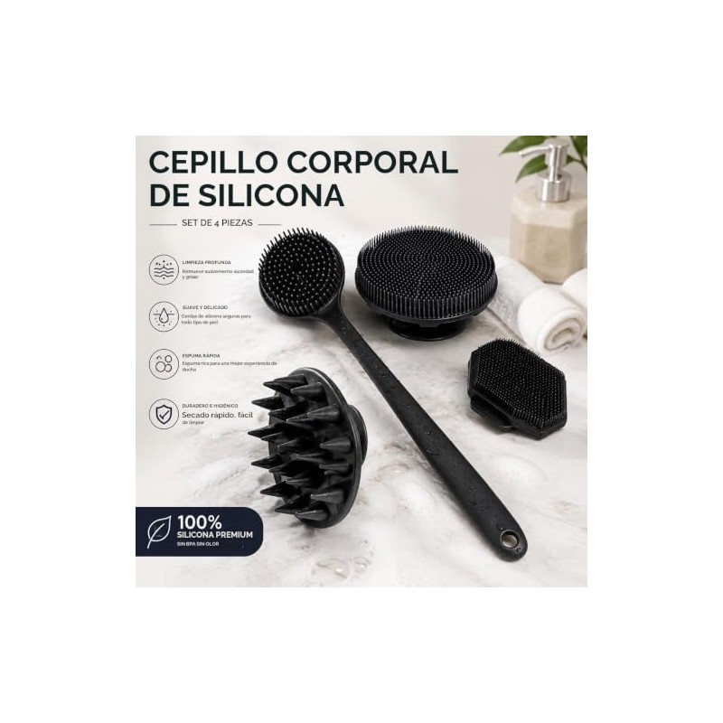 Juego de 4 cepillos exfoliantes multifuncionales de silicona: diseño de