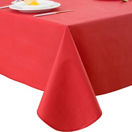 Pioggia Vinyl Tablecloth with Flannel Backing Oblong Waterproof Oil-Proof Plastic Table Cloth Wipeable PVC Table Cover for Indoor and Outdoor (Red, 60 x 102 Inch)