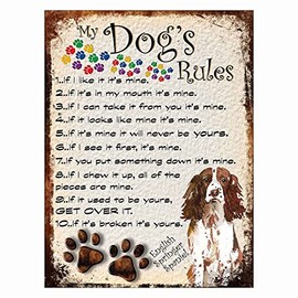 Shawprint MY DOG'S RULES RETRO STYLE METAL TIN SIGN/PLAQUE (427DRS) ENGLISH SPRINGER SPANIEL BROWN