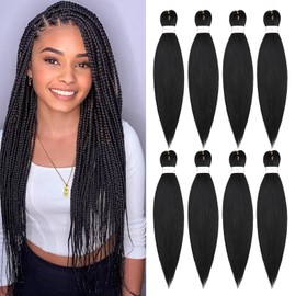 Braiding Hair Pre Stretched 16 Inch 8 Packs Professional Synthetic Braiding Hair for Box Braids/Twists/Crochet Braids No Itch Hot Water Setting Soft Yaki Texture (1B#)
