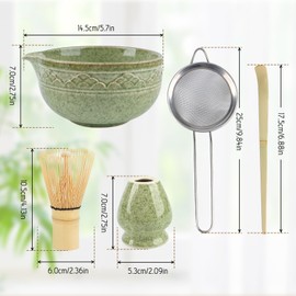 Matcha Whisk Set, 5 Pcs Matcha Kit for Matcha Lovers Tea Cafe Ceremony, Ceramic Macha Set Includes Macha Bowl, Bamboo Macha Scoop, Stainless Sifter, Matcha Whisk and Holder