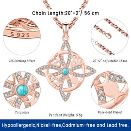 Eusense - Collar nudo de bruja en plata 925 original, colgante de pentagrama, tetragrámaton, diosa triple luna hécate, joyería de lilith para mujeres y hombres, Plata esterlina, Turquesa