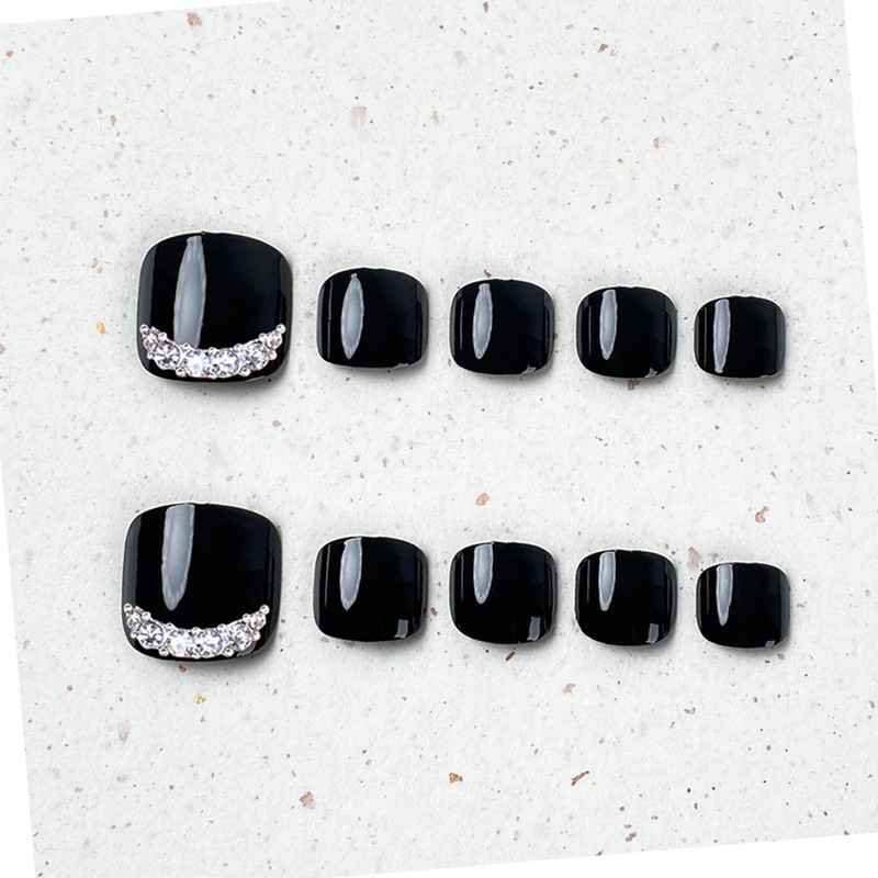 Black Press On Toenails Short Square Glossy Solid Black with
