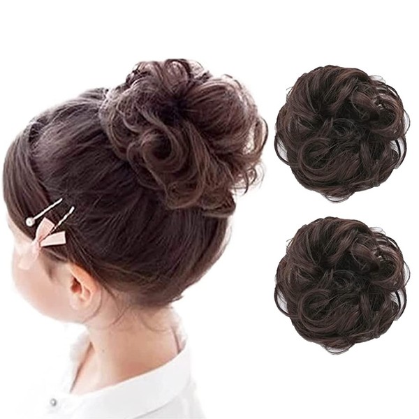 Shomty Kids' Wig, Set of 2, For Kids, Curled, Scrunchy, Ponytail, Twin-tail, Black, For Children, Shichi-Go-San Hair Ornament, Curled, Scrunchie, 3 Years Old, 7 Years Old, Kimono, Kimono, Point Wig, Chignon, Bun Grow, Bulk Hair (Brown Black)