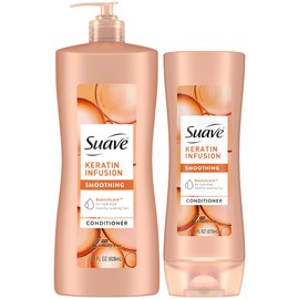 Suave Keratin Infusion Smoothing Conditioner 2-Size Bundle, Gentle Everyday Moisture for Smooth, Manageable Hair, 48H Frizz Control