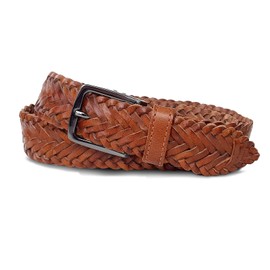 ROYALZ Braided Leather Belt Men's Women's Leather Belt Vintage Genuine Leather Unisex 35 mm Wide, cognac brown