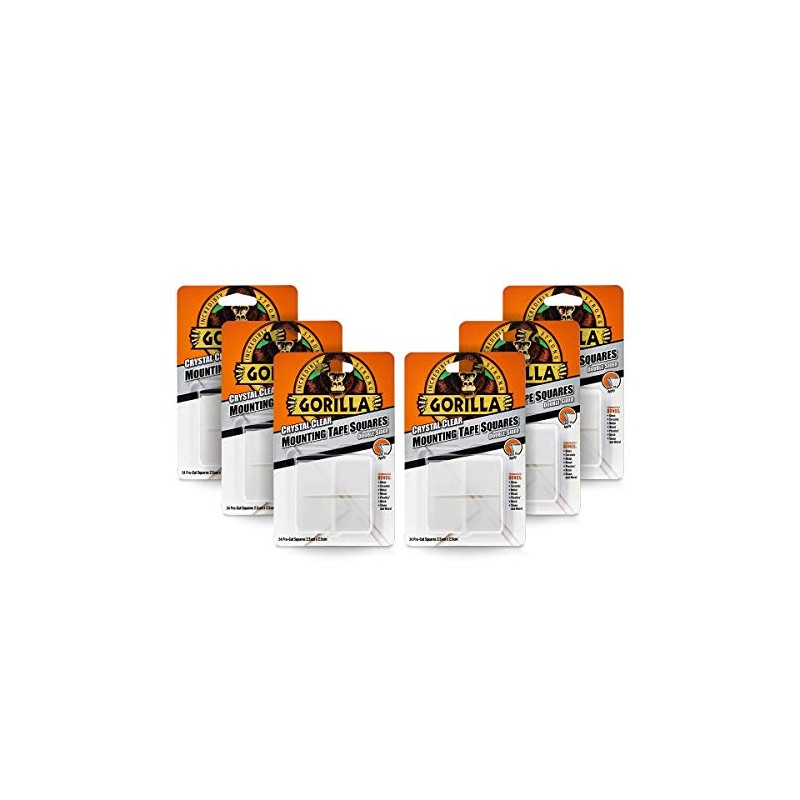 Gorilla 3044111 Mounting Tape Squares Crystal Clear (Pack of 6)