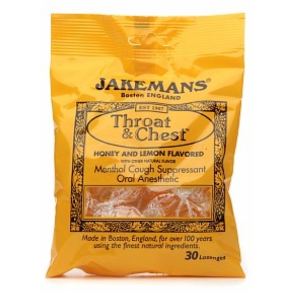 Jakemans Throat & Chest Lozenges Honey & Lemon Menthol 30 ea (Pack of 2)