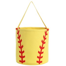 E-FirstFeeling Softball Basket Easter Baskets for Kids Canvas Easter Eggs Hunt Baskets Candy Gifts Bucket Tote Bag for Easter Parties (Softball)