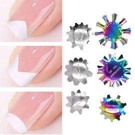 6 piezas de acero inoxidable francés Nail Art Edge Trimmer, colorido conjunto de plantillas de uñas francesas, placa de bricolaje para uñas Easy Line Plantilla de uñas suministros de uñas