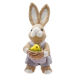 Eggs-traordinary Gift Co. Spring Bunny Holding Baby Chick Decoration – Rustic Bunny Figurine for Farmhouse Tabletop, Mantle & Shelf Display | Whimsical Springtime Decor - H: 30 x W: 12cm.