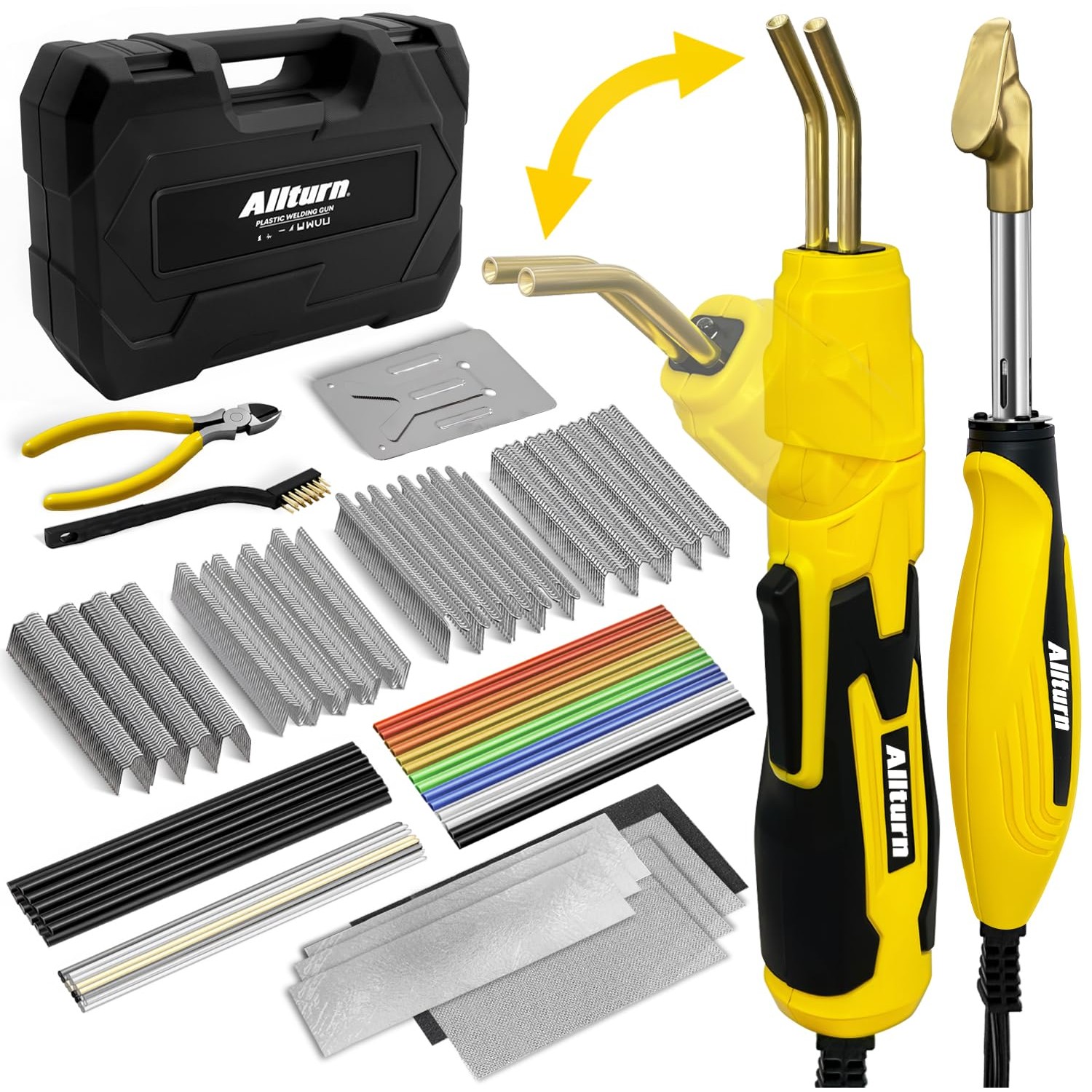 Allturn 3000-Piece Plastic Welding Staple Kit – 6 Types (Flat, Wave, Corner) For Bumper Repair, ABS, PVC, Nylon (0.6 & 0.8mm)