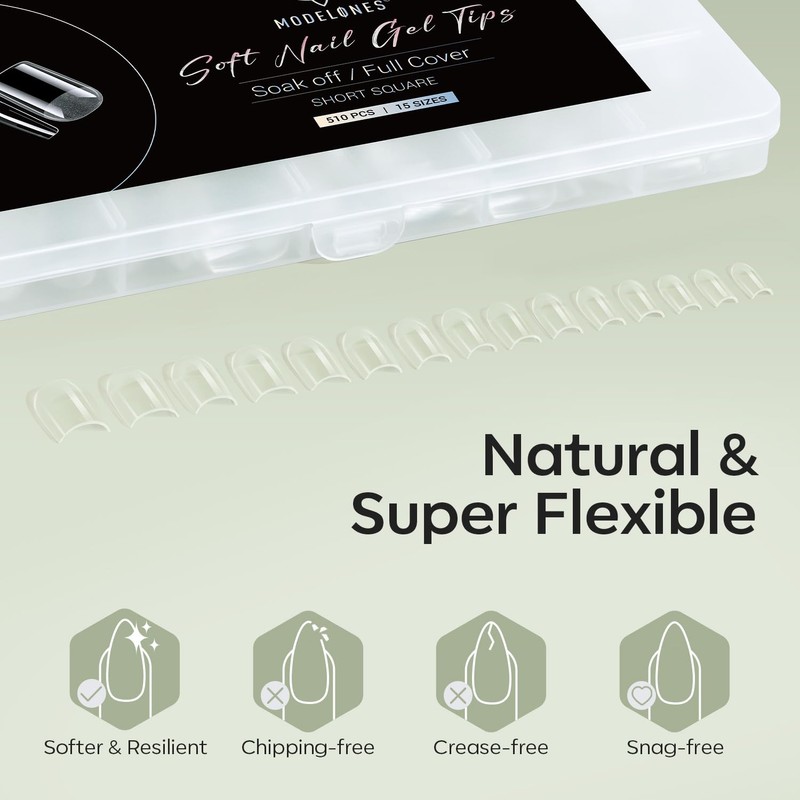 Modelones Nail Tips, Pre-shaped Full Cover Fake Nails Soft Gel