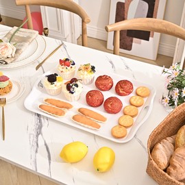 Blue Boat 16.5" x 11.5" Serving Trays Set of 2 White, Dinner Tray, Light Weight Easy to Clean Sturdy Stackable Melamine Serving Tray with Handle, Fruit, Snacks, and Desserts Trays