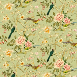 VaryPaper 17.7''x78.7'' Vintage Bird Floral Wallpaper Peel and Stick Wallpaper Sage Green Branches Floral Contact Paper Decorative Wall Mural Self Adhesive Removable Wall Paper for Bedroom Living Room