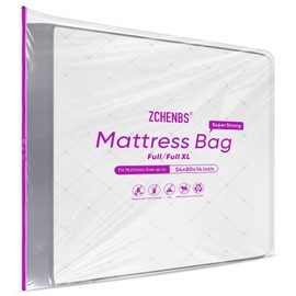 ZCHENBS® – Mattress Bags for Moving and Storage,Mattress Bag with Zippers,5 Mil Ultra-Thick Bed Bag,Waterproof,Anti-Tear,Heavy-Duty Mattress bag (Tansparent/Purple, Full/Full XL-(1 Pack))