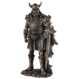 VOGLER Joh. Vogler GmbH Nordic Viking with Helmet and Sword in Armor, Artificial Stone, Hand Coloured with Silver Colour