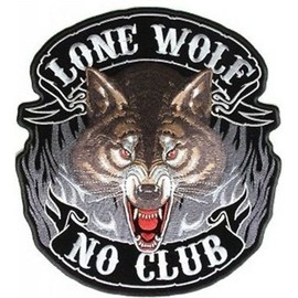 Lone Wolf Large NO CLUB HUGE 12" x 12" MC Club Biker Back Vest Patch LRG-0400