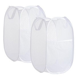 Collapsible Mesh Laundry Basket，Pop Up Laundry Hamper-Easy Storage, Ideal for Home and Travel Use (2 white)
