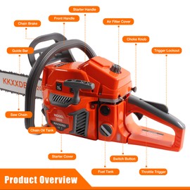58CC Gas Chainsaw, 20 Inch 3.5HP 2-Stroke Engine, High-Performance Gas-Powered Chainsaw for Cutting Wood, Tree Felling, and Outdoor Yard Work