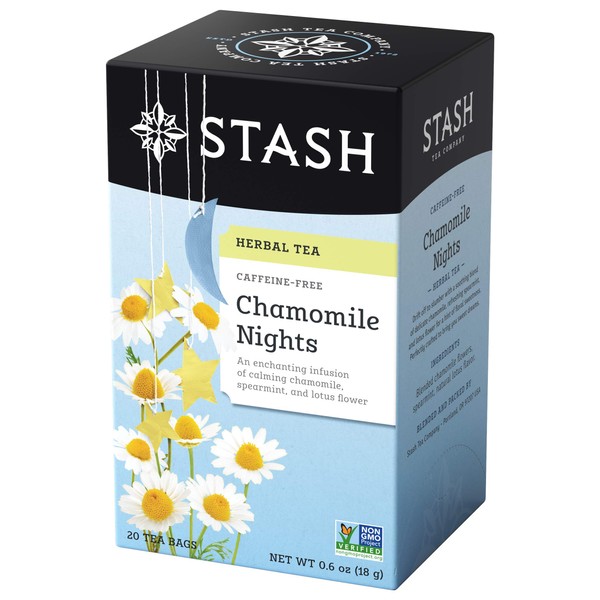 Stash Tea Chamomile Nights Herbal Tea - Naturally Caffeine Free, Non-GMO Project Verified Premium Tea with No Artificial Ingredients, 20 Count (Pack of 6) - 120 Bags Total
