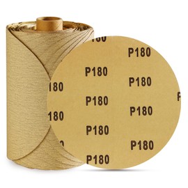 LuckyGuard 100PCS 6 inch Gold PSA Sanding Discs 180 Grit Self Adhesive Sticky-Back Sandpaper Aluminum Oxide Abrasive Sand Paper Woodworking Wood Metal Sanding Disc Roll