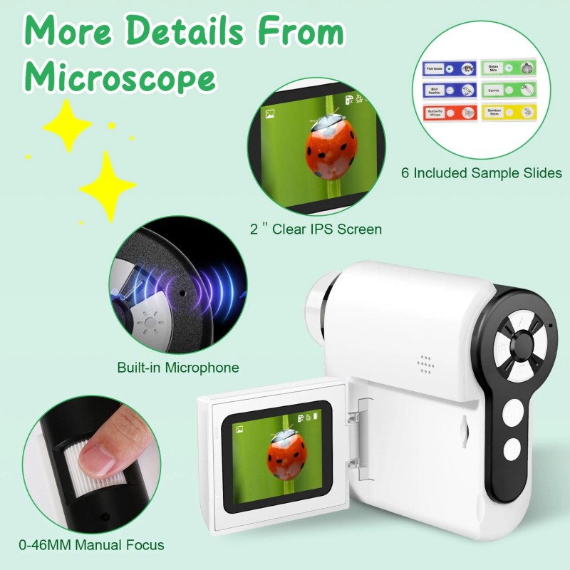 iMounTEK 4K Super Clear Kids Microscope Rechargeable Mini Digital Microscope