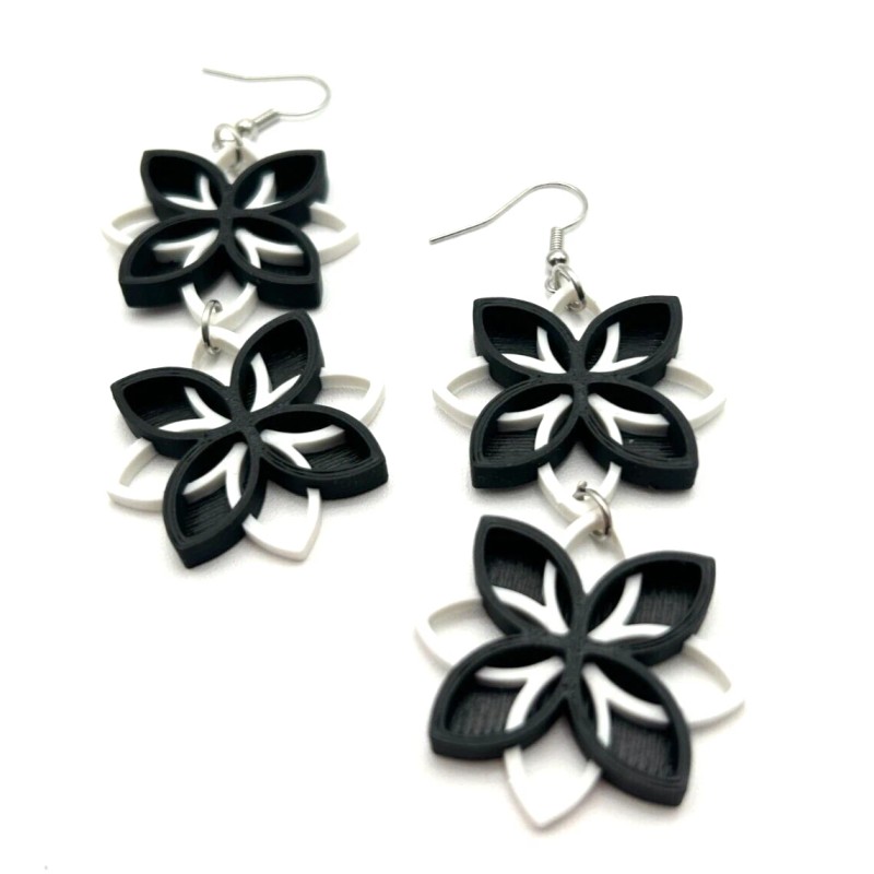 Unbranded Two Tone Floral Dangle Earrings - 3D Printed -