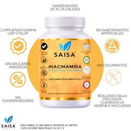 Niacinamida (vitamina B3) + Colageno Hidrolizado Con 120 Cápsulas De 500 Mg SAISA HERBAL Calidad Premium