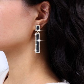 Atentuyi Punk CZ Rectangular Long Dangle Earrings Gold Enamel Black Earrings Rhinestone Geometric Bar Earrings Crystal Square Stud Earrings Jewellery for Women and Girls, Crystal