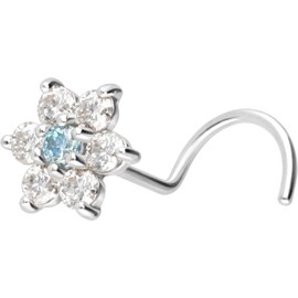 Piercingline® Women's Nose Stud 18 Carat Real Gold Spiral Crystal Flower, 18ct White Gold