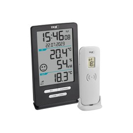 TFA Dostmann Xena Home 30.3074.10 Wireless Thermometer for Outdoor and Indoor Use, Room Climate Monitoring, with Outdoor Sensor, Max. Min. Values, Temperature, Humidity (Anthracite)