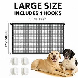 Minlend Pet Gate Mesh – No-Drill Easy Install, Good Helper,Portable Folding Dog Safety Fence for Stairs & Doorways, 43.3″ W x 28.3″ H with 4 Adhesive Hooks