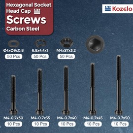 Kozelo 200pcs M4 Socket Head Cap Screws Bolts Nuts Assortment Kit - [M4x30/35/40/45/50mm] Alloy Steel Fully Threaded Black Oxide 12.9 Internal Hex Screw for 3D Printer Use