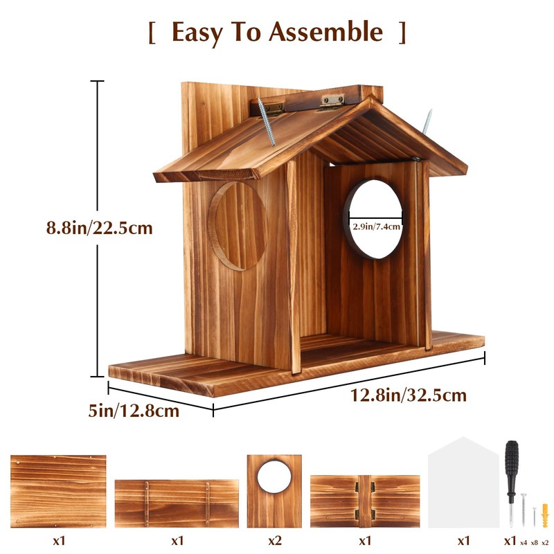 Creechwa Squirrel Feeder for Garden and Tree, Waterproof Sturdy Wood