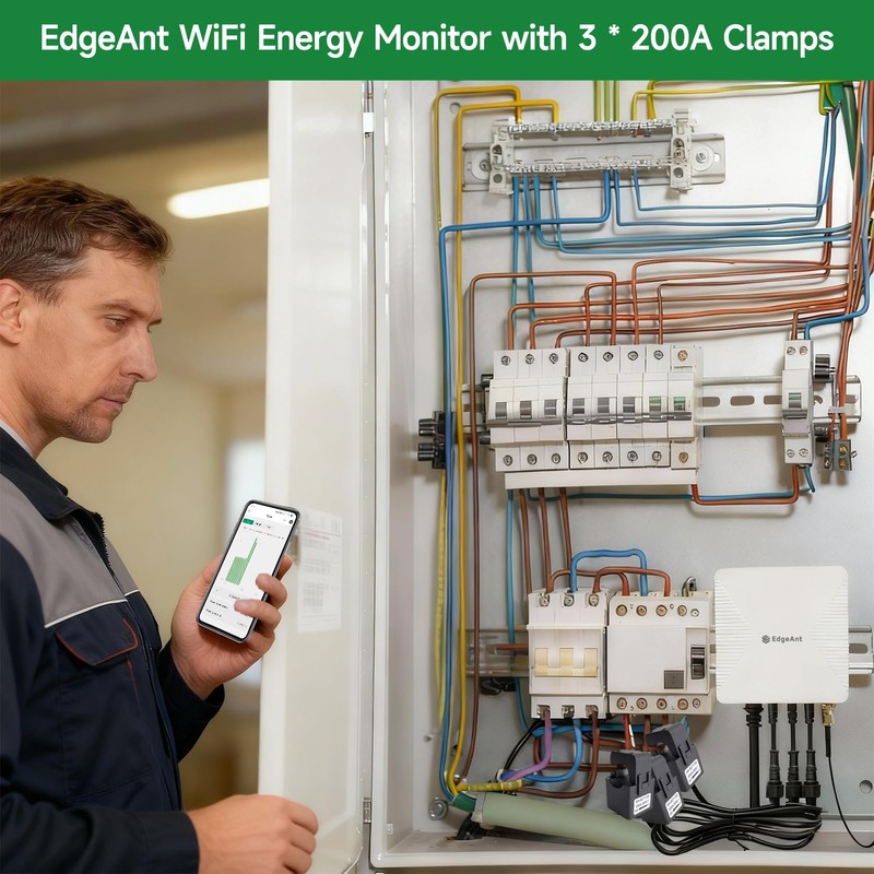 Smart Home Energy Monitor with 3 200A Clamps EdgeAnt, Real-Time