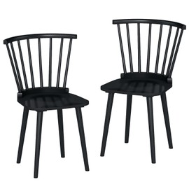 COSTWAY Windsor Dining Chairs Set of 2, Farmhouse Country Solid Wooden Side Kitchen Chairs with Spindle Back and Contoured Seat for Home, Dining Room, Living Room, Restaurant
