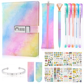 Diary for Girls Age 8-12, Diary with Lock for Girls Kids DIY Journal Set with Pen, Pencil Case, Bookmark, Stickers, Girls Secret Diary Back to School Gifts Birthday Gifts for Girls 8 9 10 11 12 Teens