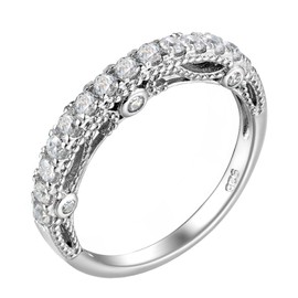 Wuziwen 3.5mm Eternity Bands for Women Vintage Sterling Silver CZ Stackable Ring Size 7.5