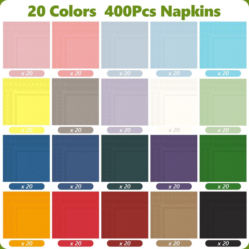 MITINU 400 PCS 20 Colors Dinner Napkins 10 * 10