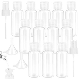 SPEACOUR Set of 12 Travel Bottles 30 ml Plastic Bottle Transparent Empty Cosmetic Travel Container Mini Air Bottles PET Travel Shower Gel Container Cosmetic Bottles with 2 Small Funnels and 2 Nozzles