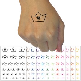 Crown with Heart Temporary Tattoo Water Resistant Fake Body Art Set Collection - Purple (One Sheet)