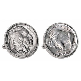 American Coin Treasures Buffalo Nickel Silvertone Bezel Cuff Links