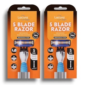 2x Lācurā Men - Aldi | 5 Blade Razor Advanced Shaving System | 1 Blade + 1 Handle In Each Pack | Twin Pack