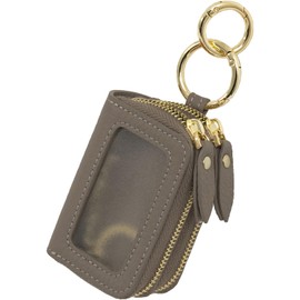 RafiCaro Key Case, Double Pockets, Genuine Leather, Smart Key, Clear Window, Easy to Operate, Carabiner, AirTag Compatible, Lightweight, beige, (greige)
