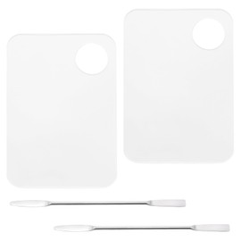 Pine & Linen 2pcs Acrylic Transparent Makeup Palette and 2pcs Mixing Spatula,Versatile Foundation Mixing Palette for Beauty Salon/Makeup Artists(10 * 15cm/4 * 5.9inch)