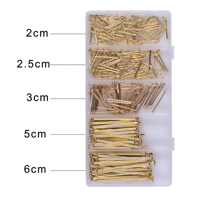 OMOTOOL Gold Nails Assortment Kit (300pcs), Brass Plated Nails for