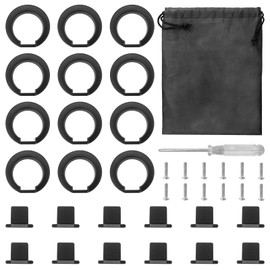 12 Pack Round Cabinet Ring Pulls, Single Hole Ring Handle for Cabinet Drawer Dresser Cupboard Closet, Matte Black, with Phillips Screwdriver, Storage Bag, Convenient Storage for Next Time Use