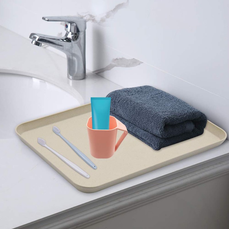 4PCS 4 Colors Large Wheat Straw Tray Set, Unbreakable Lightweight