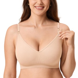 MOMANDA Women's Nursing Bra Without Underwire Ultra Soft Seamless Bralette Unpadded Pregnancy Bra, beige, XS